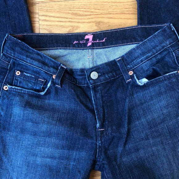 7 FOR ALL MANKIND Bootcut Y2K Pink Stitch Boho Retro Dark Wash Jeans | Size 29 - Picture 4 of 9